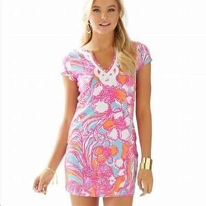 Lilly Pulitzer Pink Brewster Floral Print Short Sleeve Mini Dress Size XS
